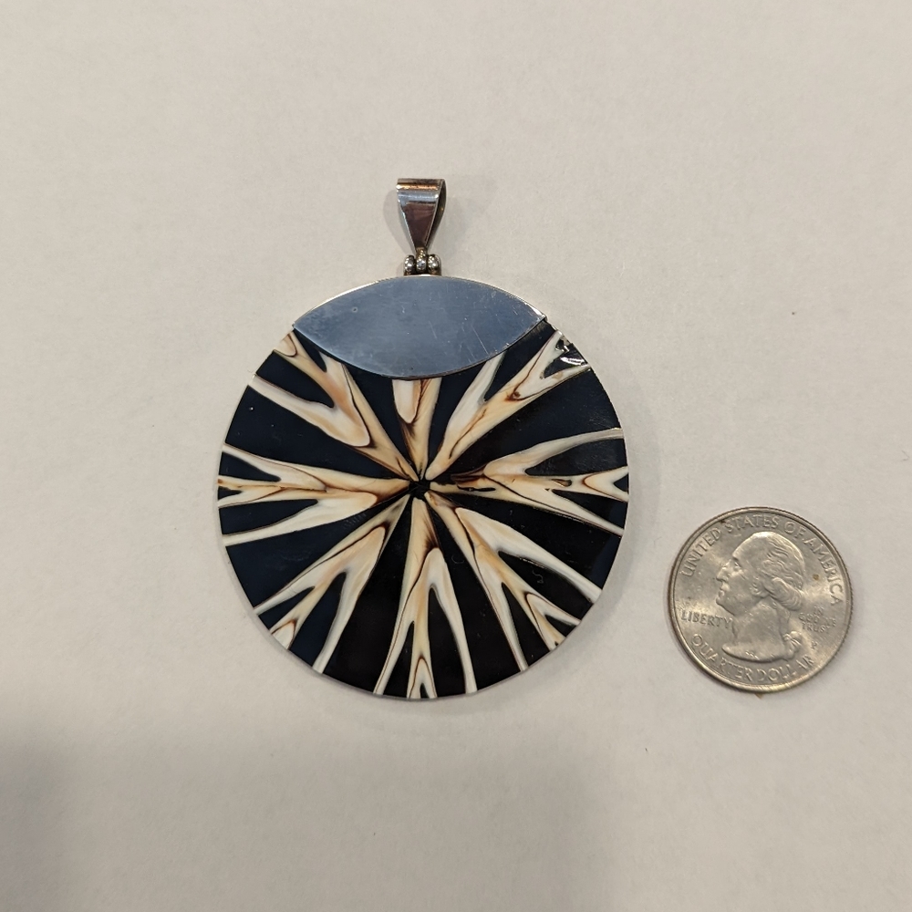 Large natural shell pendant with sterling silver 925